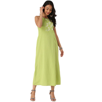Women Green Embroidered A-Line Dress     