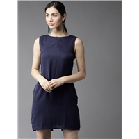 HERENOW Women Navy Blue Solid A-Line Dre 