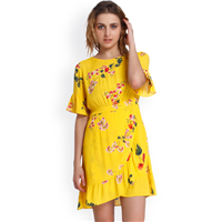 ONLY Women Yellow Printed Fit  Flare Dre 