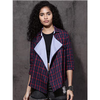 Roadster Navy Blue  Red Checked Lapel Sh 