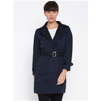 Wills Lifestyle Women Navy Solid Trench  