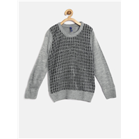 YK Girls Grey Melange Patterned Sweater  