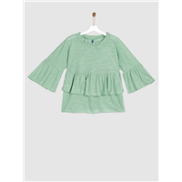 YK Girls Green Solid Tiered Top          