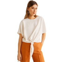 MANGO Women Solid Boxy Top with Front Ti 