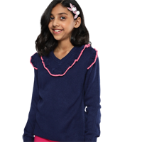 YK Girls Navy Blue Solid Pullover with R 