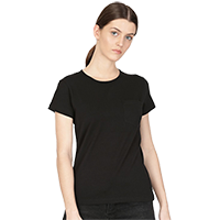 ether Women Black Solid Round Neck T-shi 