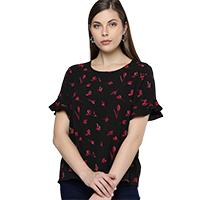 Chemistry Floral Printed Top with Ruffle 