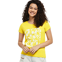 max Women Yellow Floral Printed T-shirt  