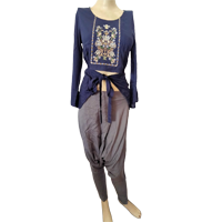 Anouk Women Navy Blue & Grey Embroidered 
