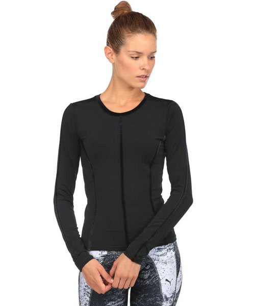 Puma Solid Women Round Neck Black T-Shirt