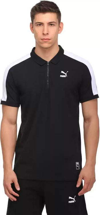 Puma  Solid Men Polo Neck Black T-Shirt