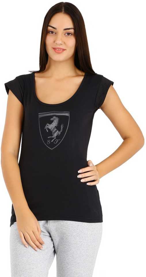 Puma Solid Women Round Neck Black T-Shirt