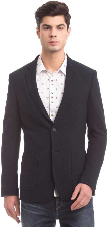 True Blue  Solid Single Breasted Casual Men Full Sleeve Blazer 