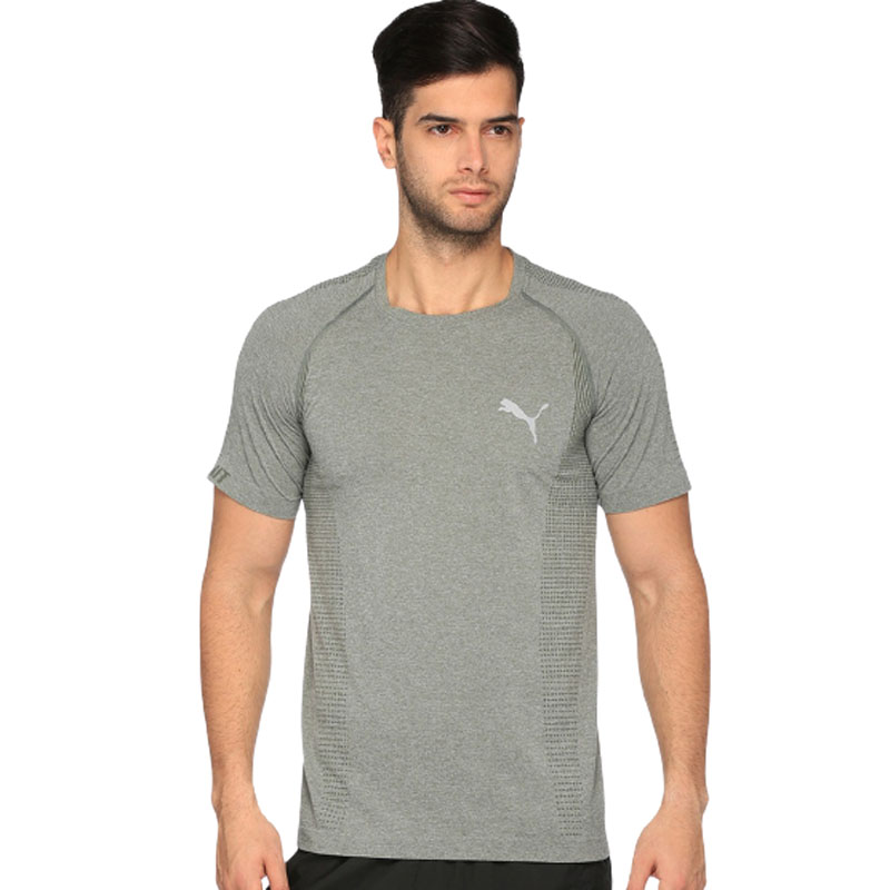 Puma Men Grey Solid Round Neck T-shirt