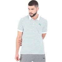 Puma  Printed Striped Men Polo Neck White T-Shirt