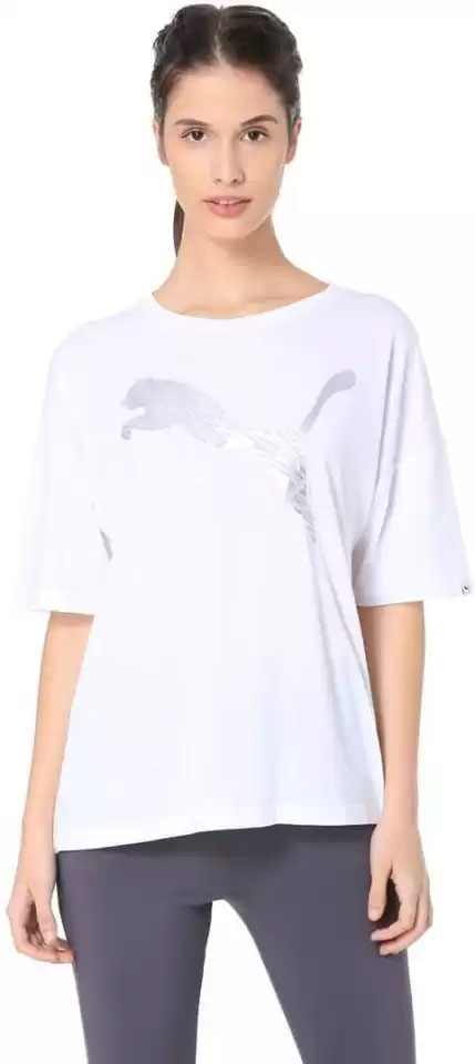 Puma Casual Half Sleeve Printed Women White Top