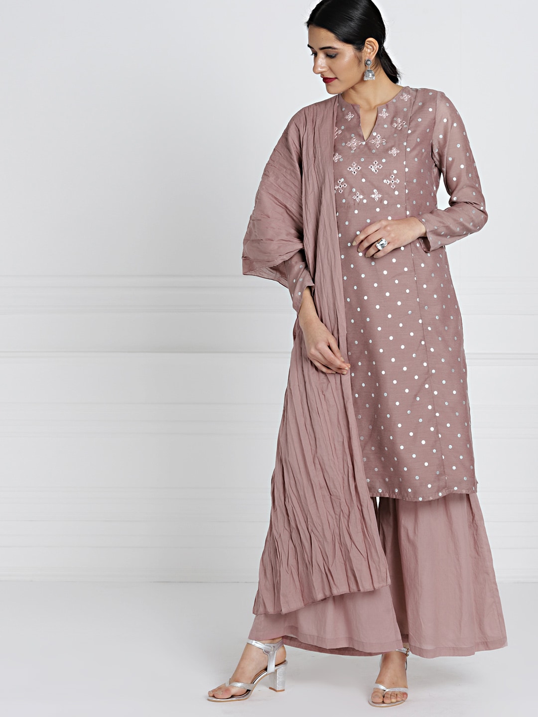 all about you Women Lavender Printed Kurta With Sharara  Dupatta