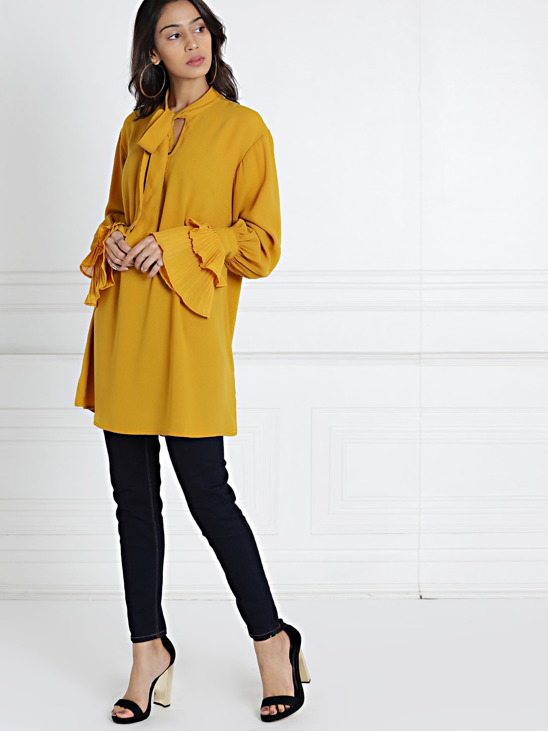 all about you Women Mustard Yellow Solid Longline Top