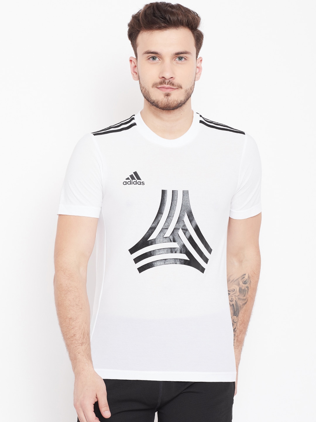 ADIDAS Men White Solid Round Neck T-shirt