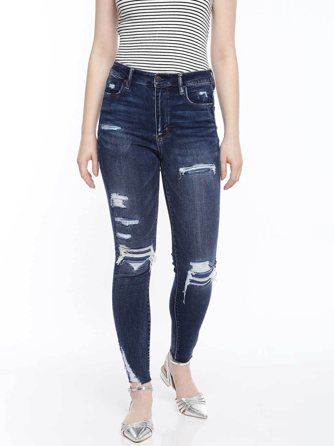 AMERICAN EAGLE OUTFITTERS Women Blue Super Skinny Fit Mildly Distressed Stretchable Jeans