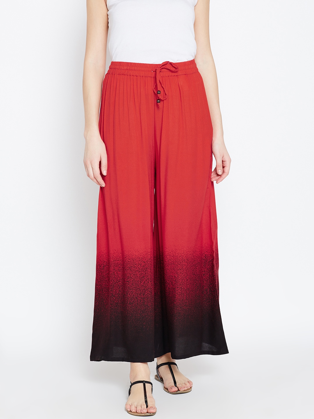 AKKRITI BY PANTALOONS Women Red  Black Hem Design Flared Palazzos