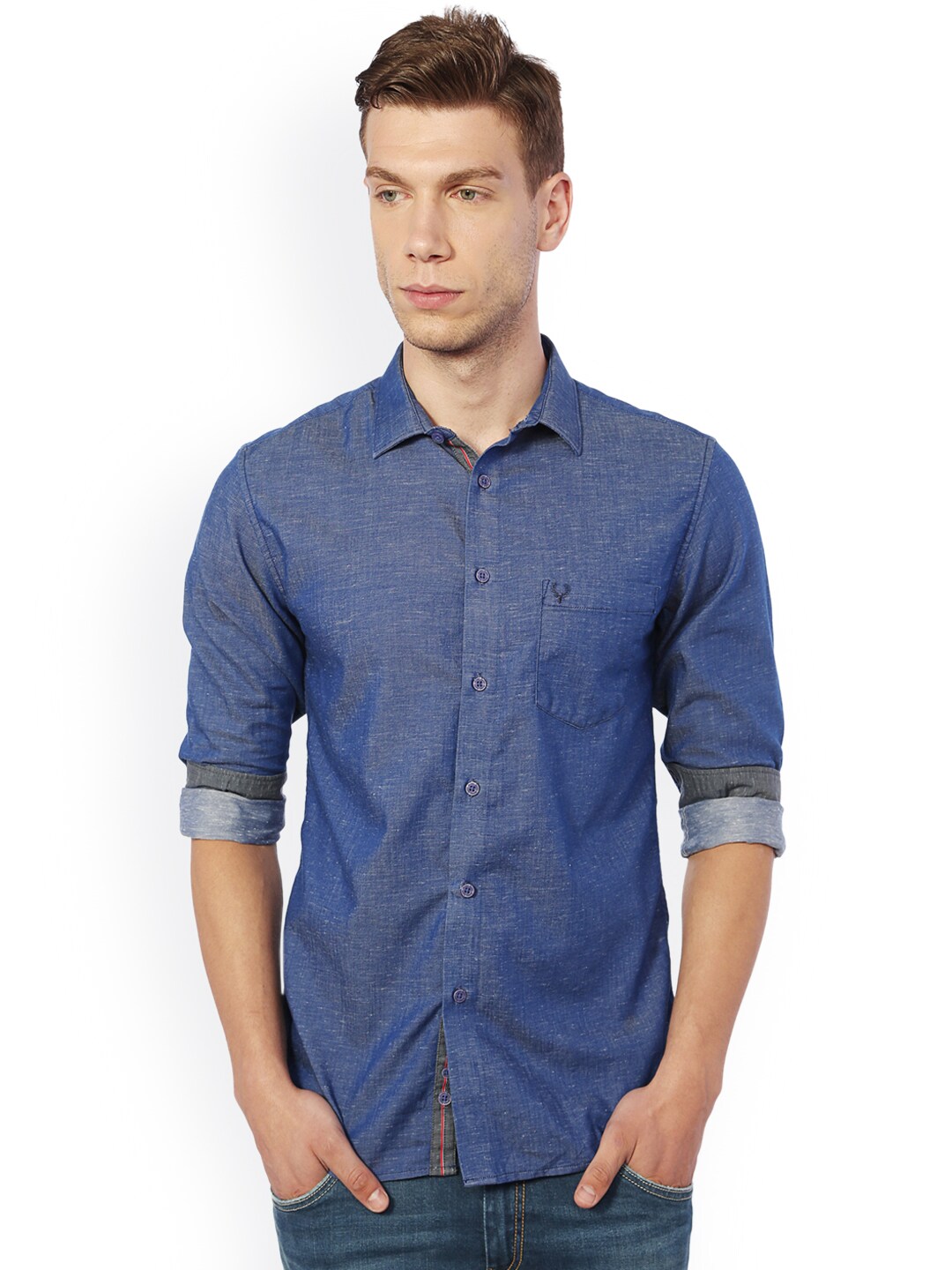 Allen Solly Men Blue Slim Fit Self-Design Casual Shirt