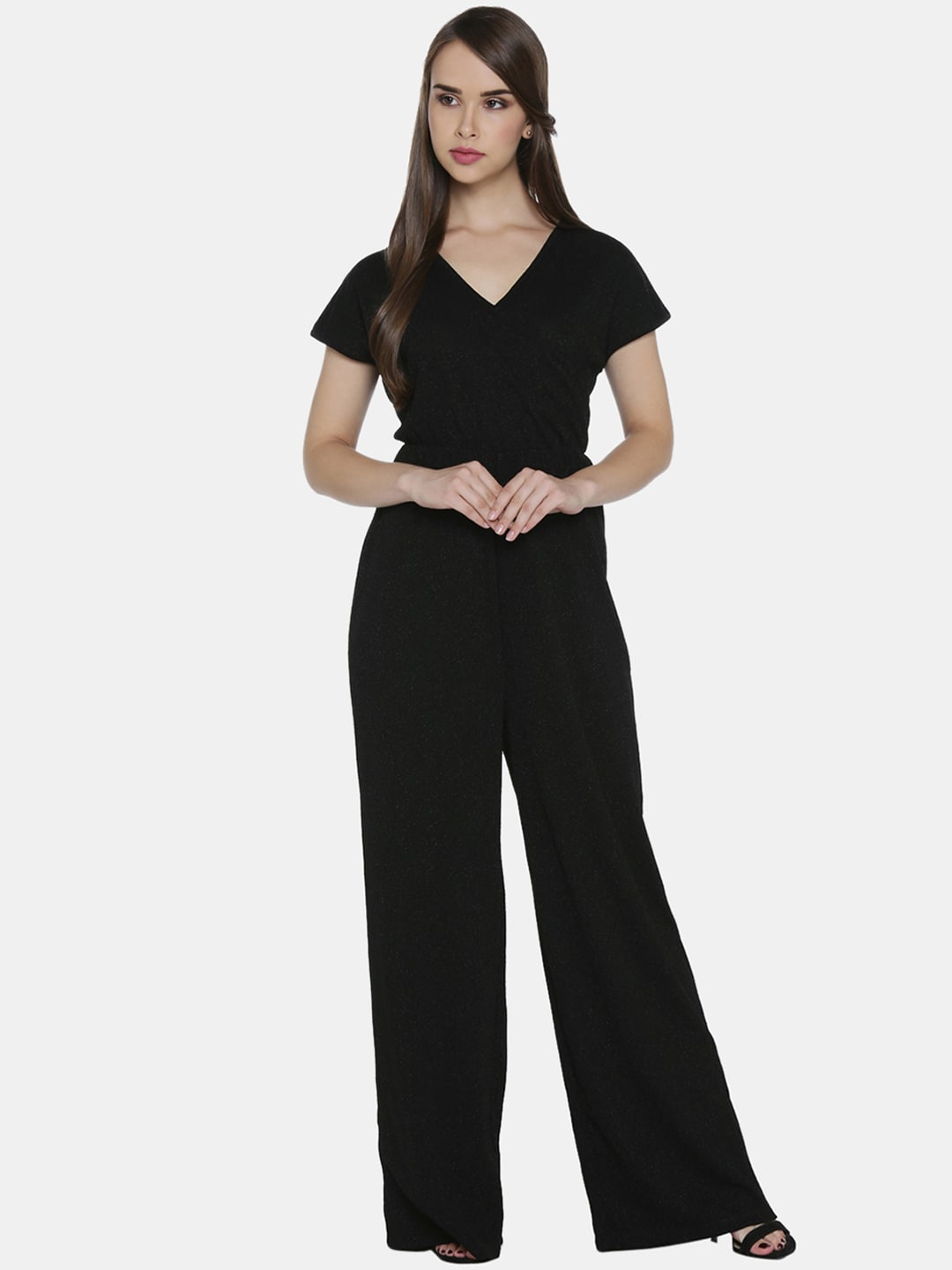 Annabelle by Pantaloons Women Black Self Design Basic Jumpsuit