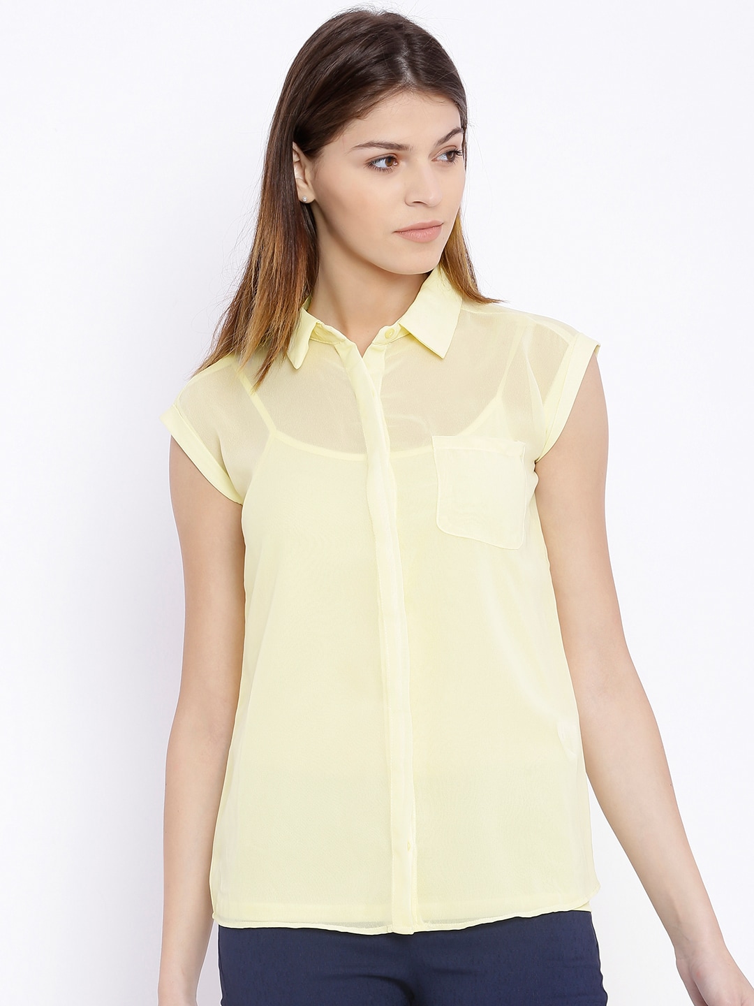 Annabelle by Pantaloons Yellow Sheer Polyester Shirt