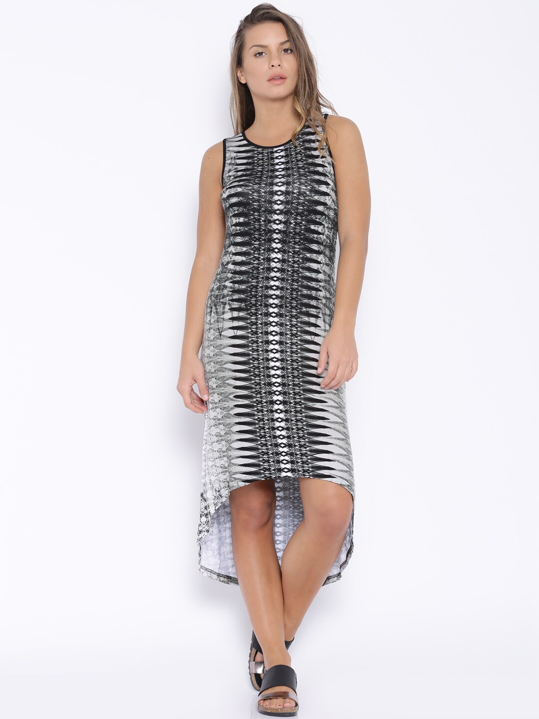 AND Black  Olive Green Printed Sheath Dress