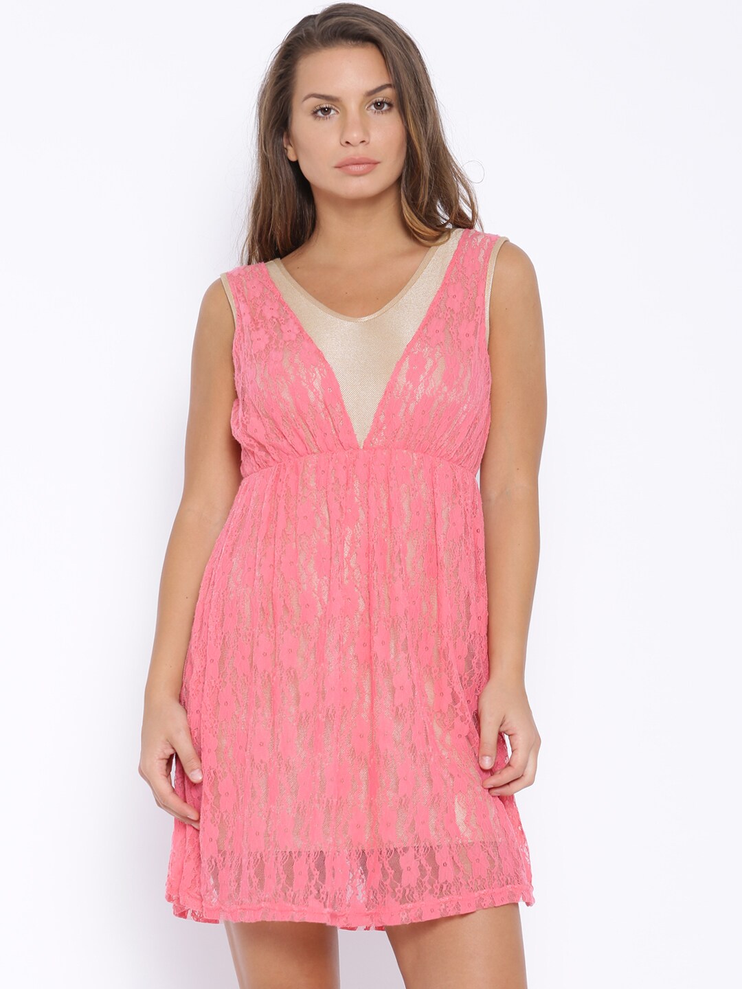 AND by Anita Dongre Pink Lace Fit  Flare Dress