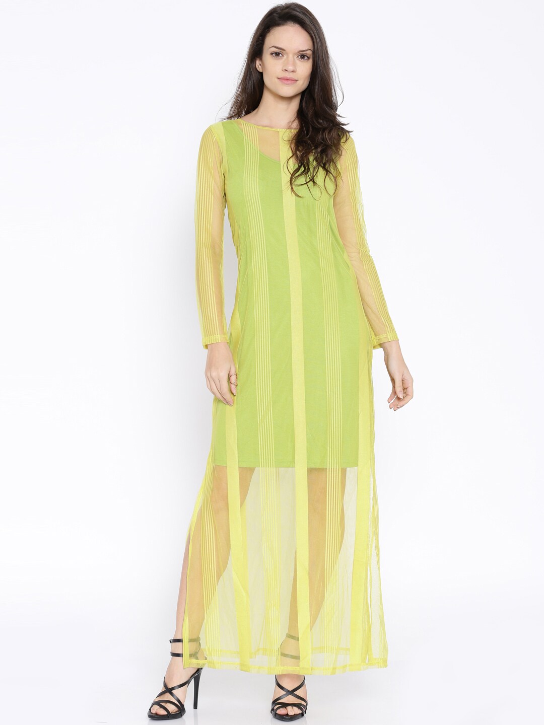 AND by Anita Dongre Lime Green Striped Semi-Sheer Maxi Dress