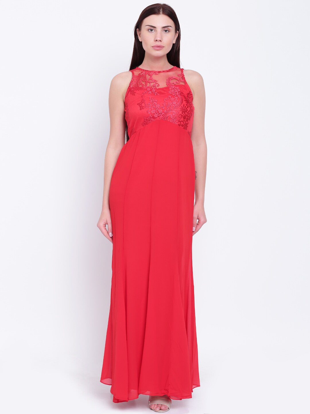 AND Women Red Lace Detail Maxi Dress