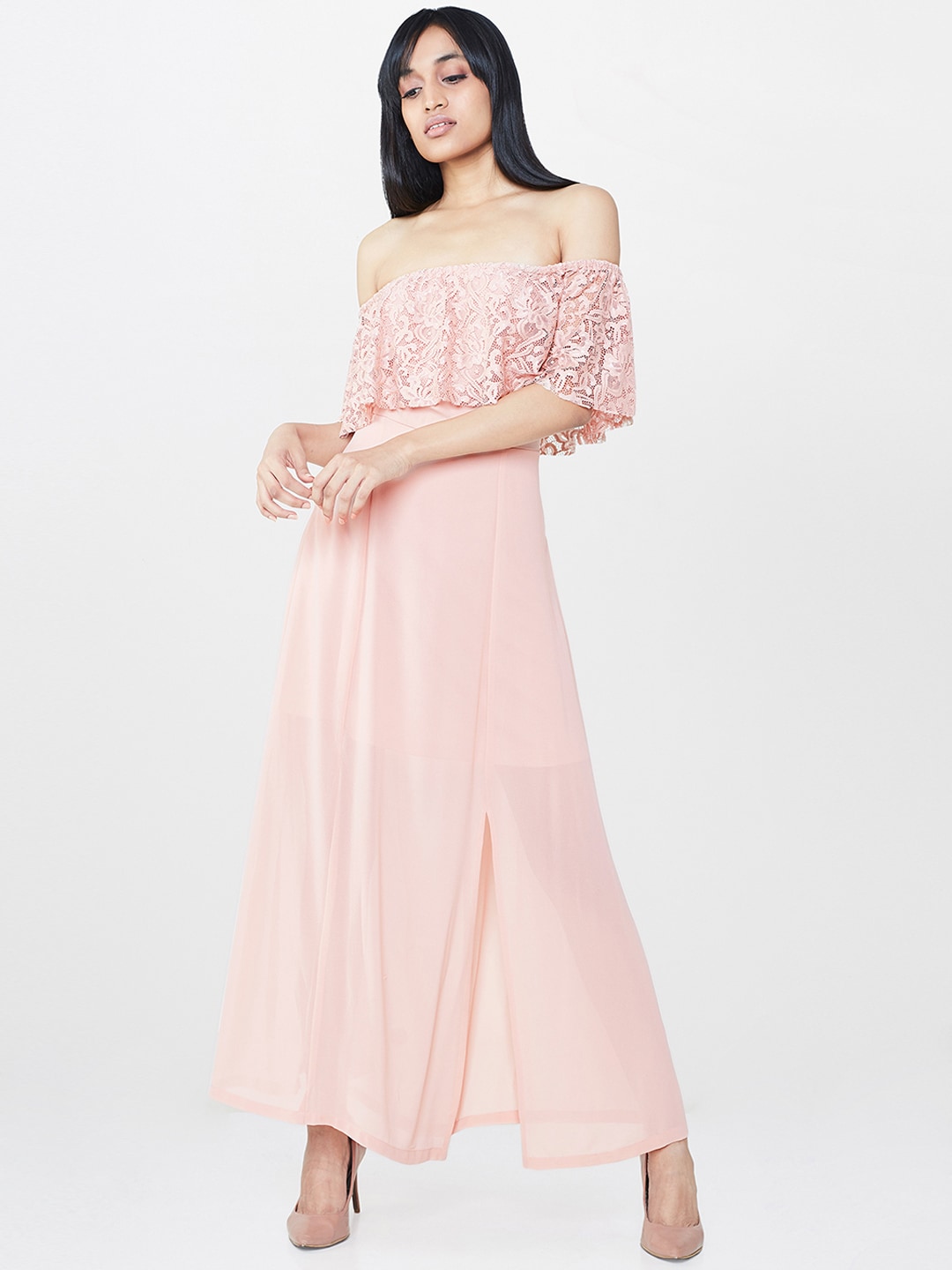 AND Women Peach-Coloured Solid Maxi Dress