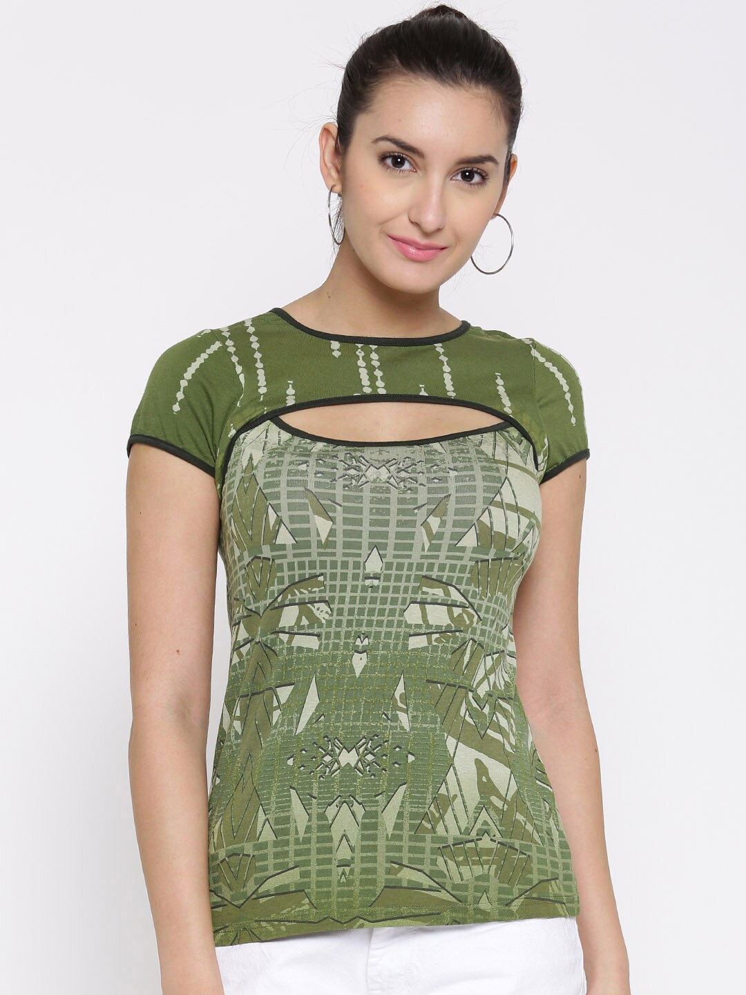 AND by Anita Dongre Olive Green Printed Top