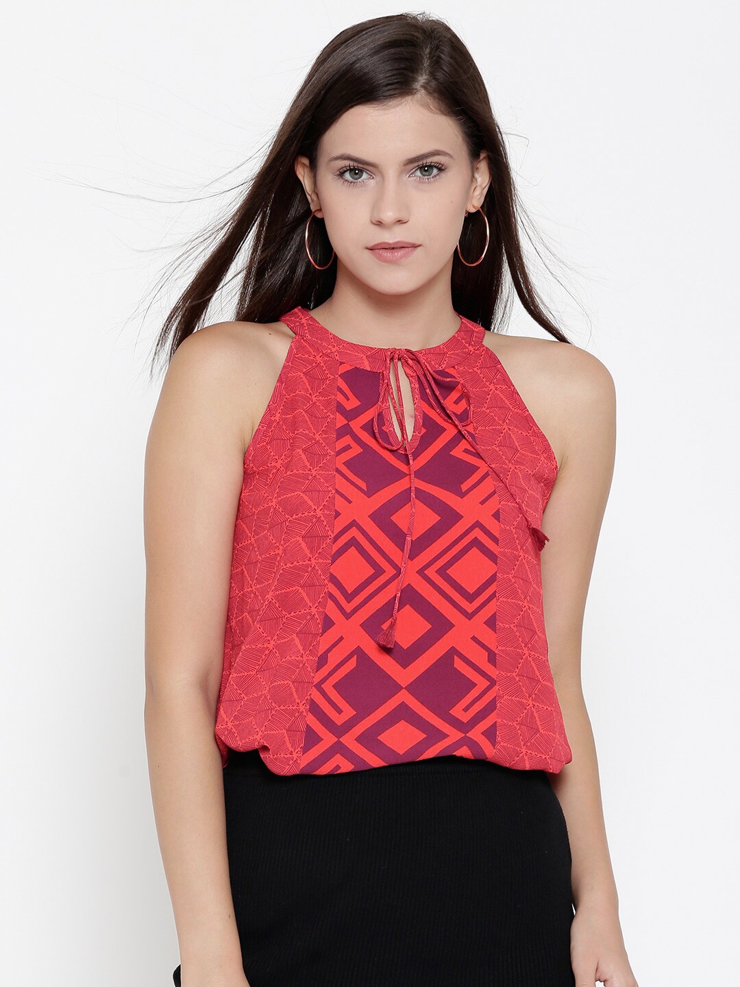 AND Women Coral Red Printed Top