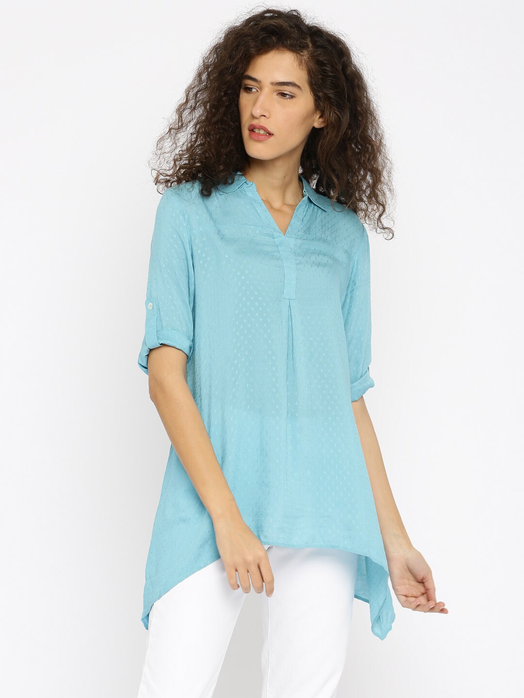 AND Women Blue Self-Design Top