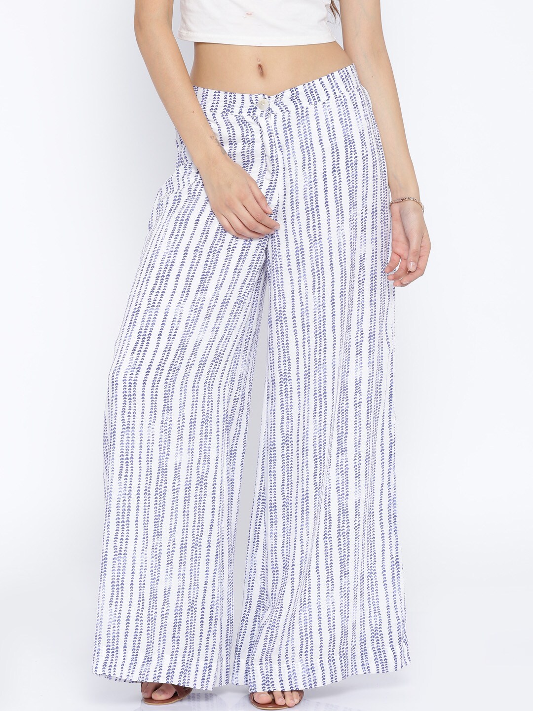 AND White  Blue Printed Palazzo Trousers