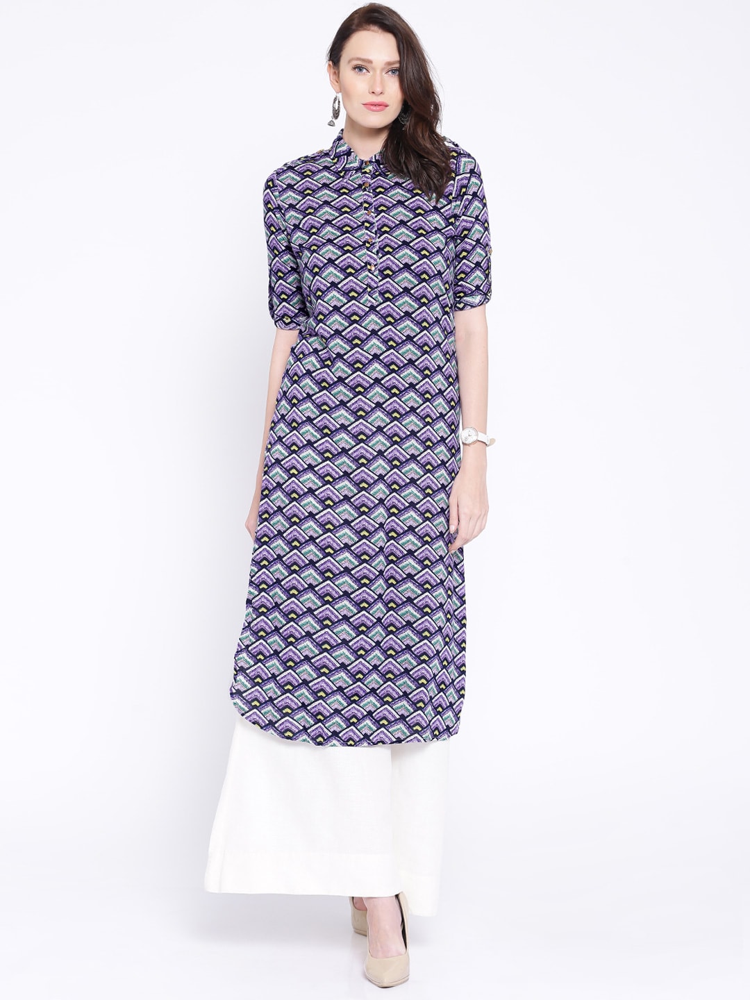 Anouk Purple Printed Pathani Kurta