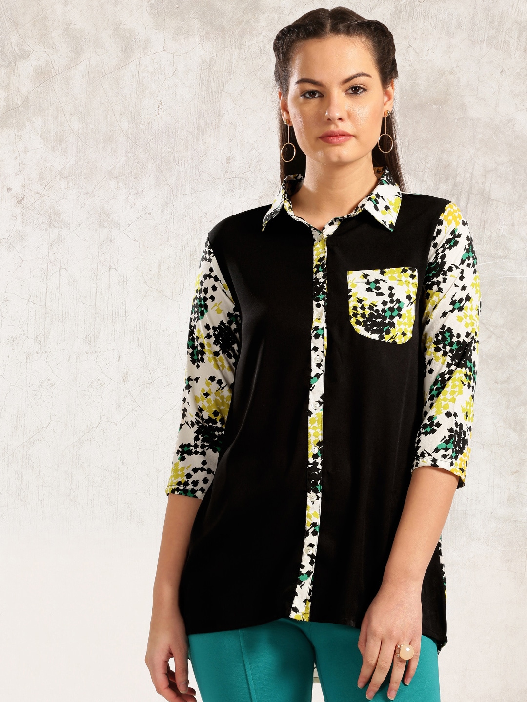 Anouk Women Black  Off-White Printed A-Line Kurta