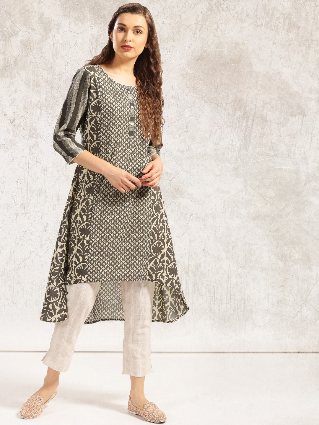 Anouk Women Brown  Beige Printed A-Line Kurta