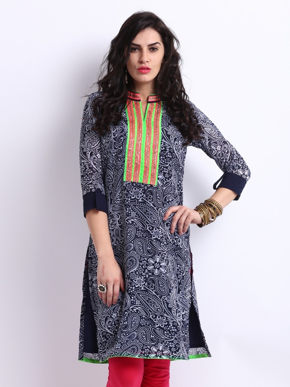 Anouk Women Blue  White Printed Kurta