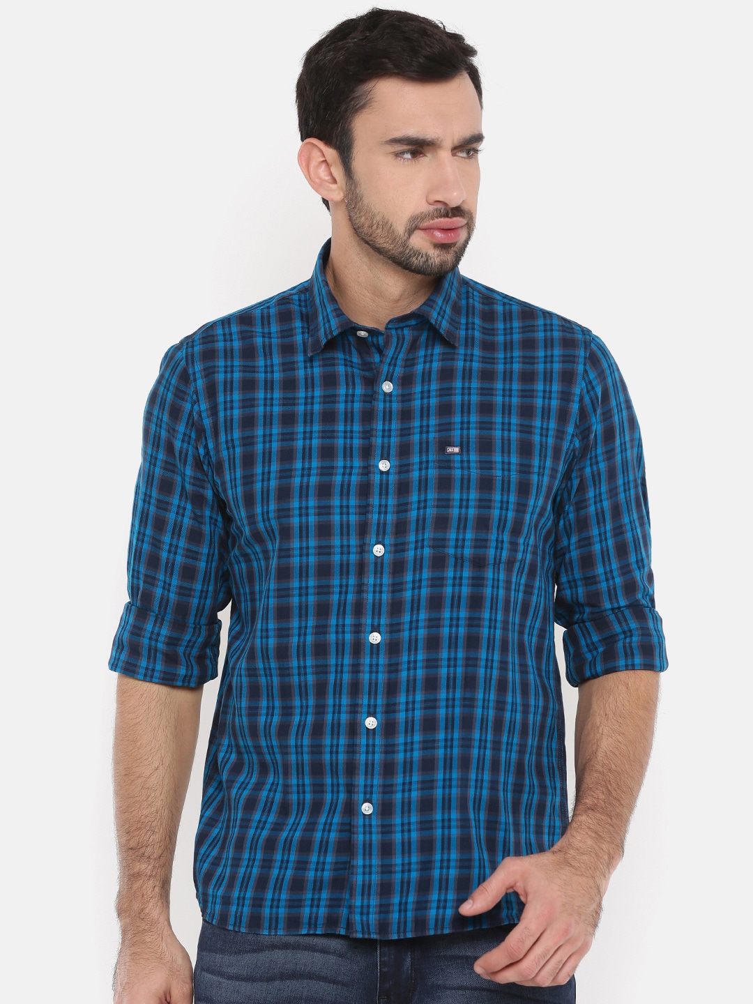 Arrow Sport Men Blue Slim Fit Checked Casual Shirt