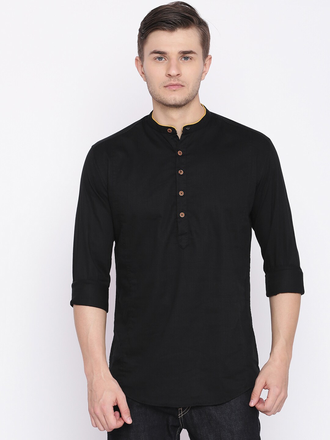 British Club Men Black Solid Straight Kurta