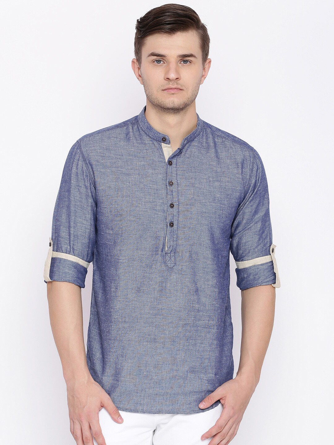 British Club Men Blue Solid Straight Kurta