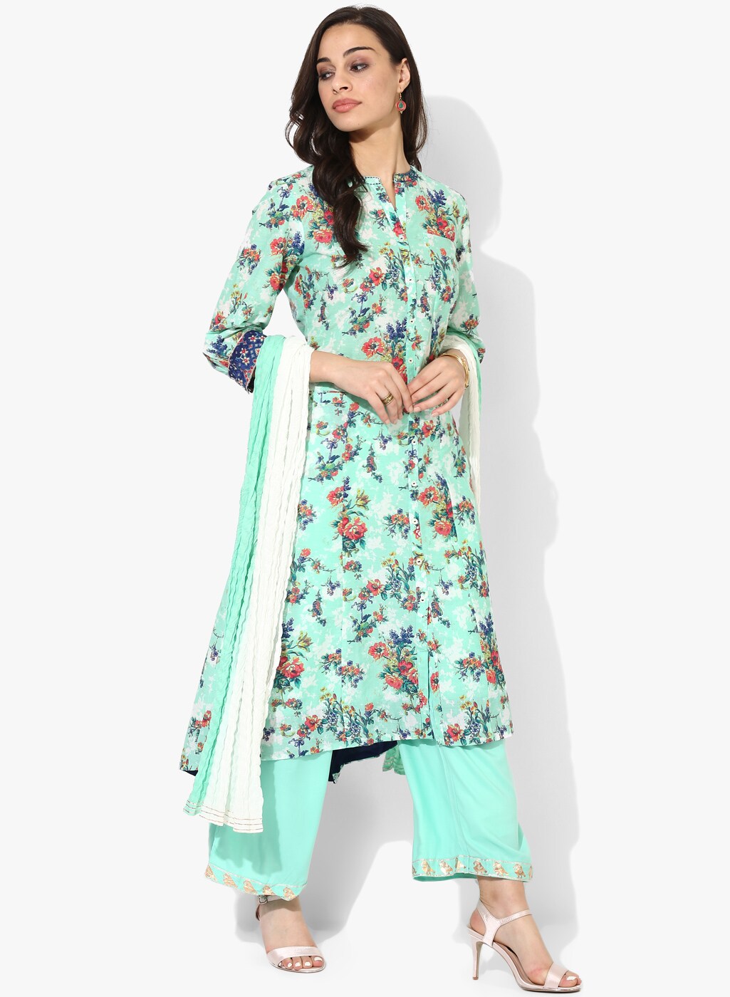 Biba Green Printed Palazzo Kameez Dupatta