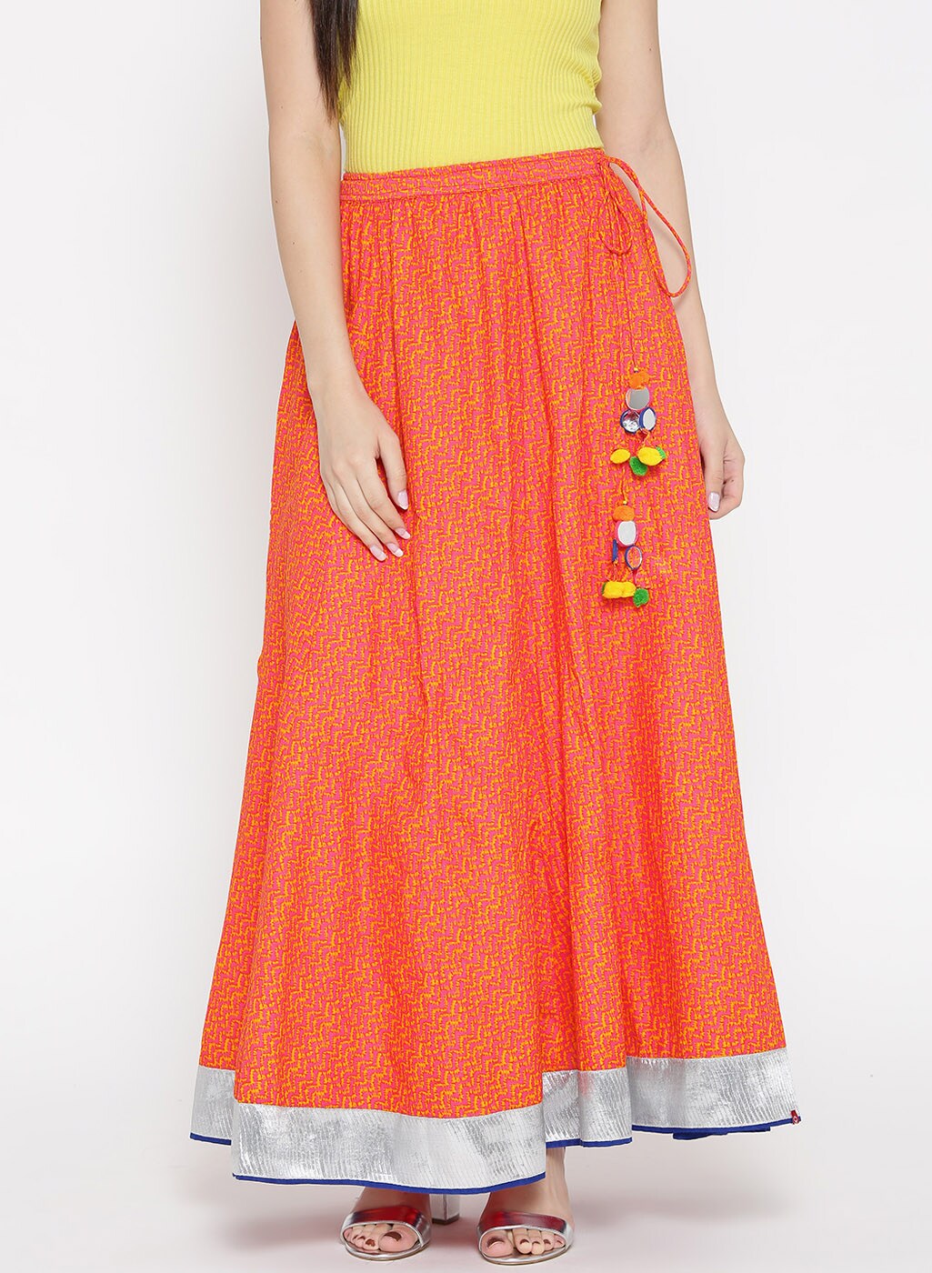 Biba Orange Printed Flared Skirt