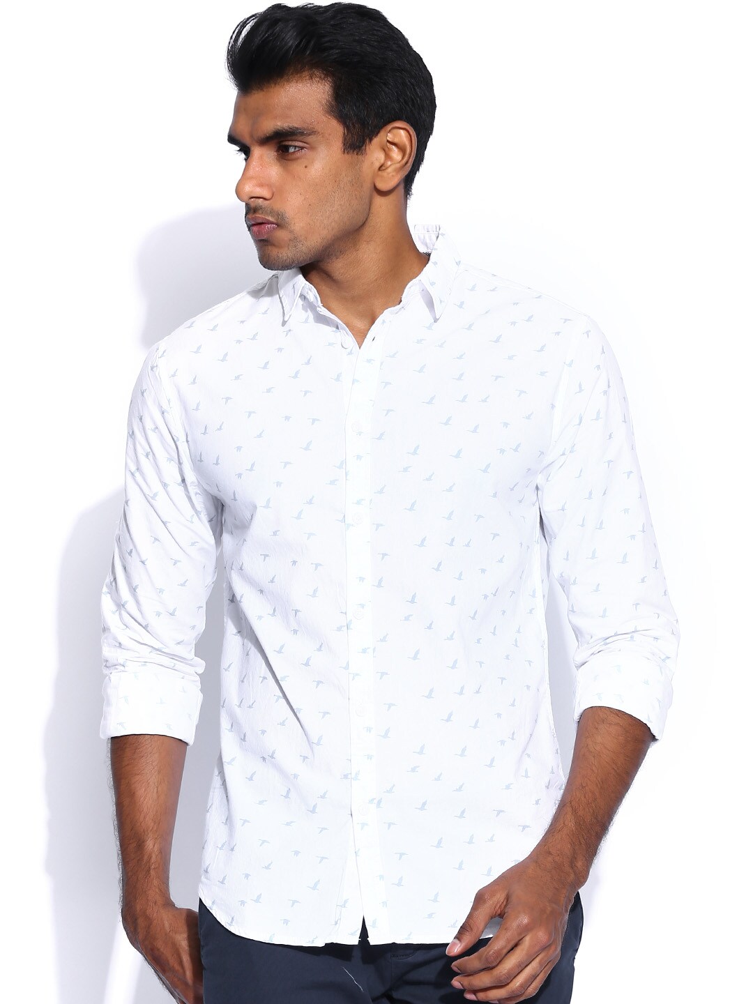 Breakbounce White Printed Street Smart Slim Fit Shirt