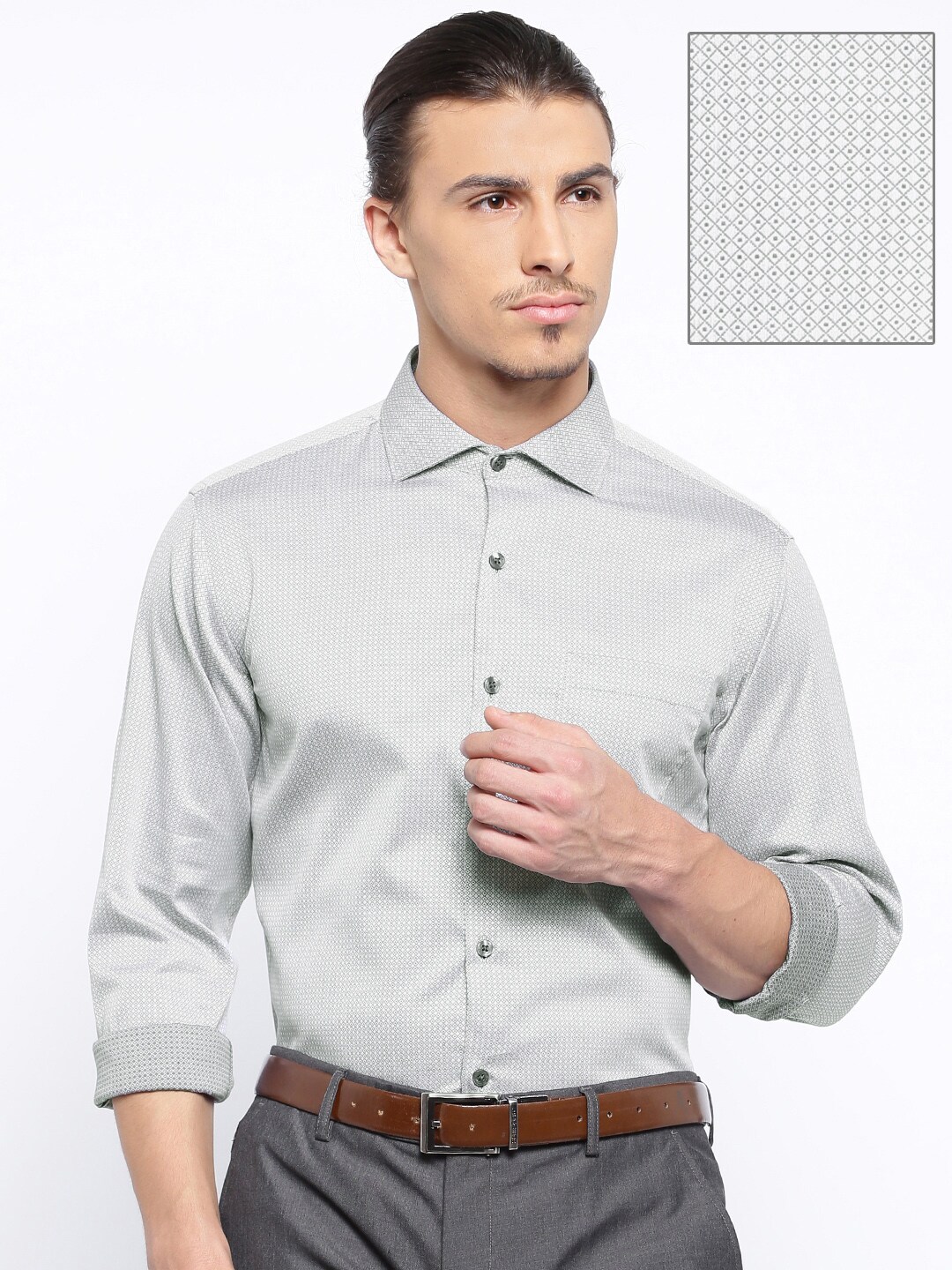 Black Coffee Grey Printed Slim Fit Formal Shirt