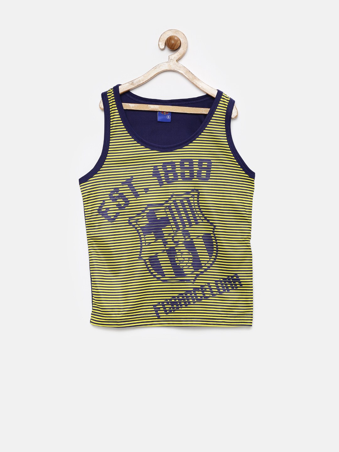 FC Barcelona Boys Navy  Yellow Striped Polyester Sleeveless T-shirt