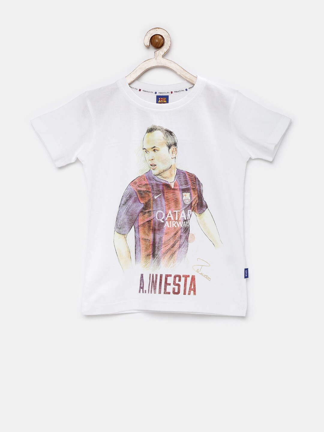 FC Barcelona Boys White Printed T-shirt